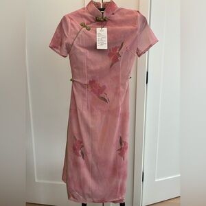 New Chinese Style Pink Floral Qipao Dress | Modern Cheongsam | Size M